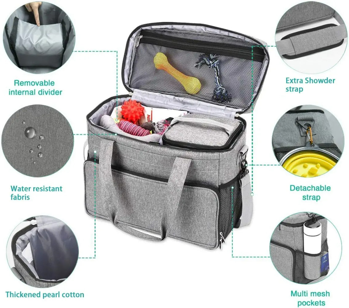 Dog Travel Bag & Food Organizer - Black or Grey