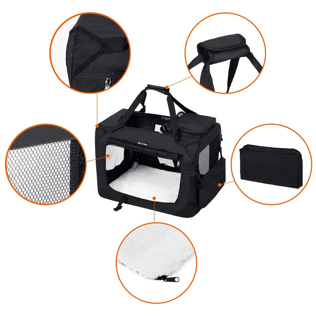 Folding Fabric Pet Carrier - 70cm, Black