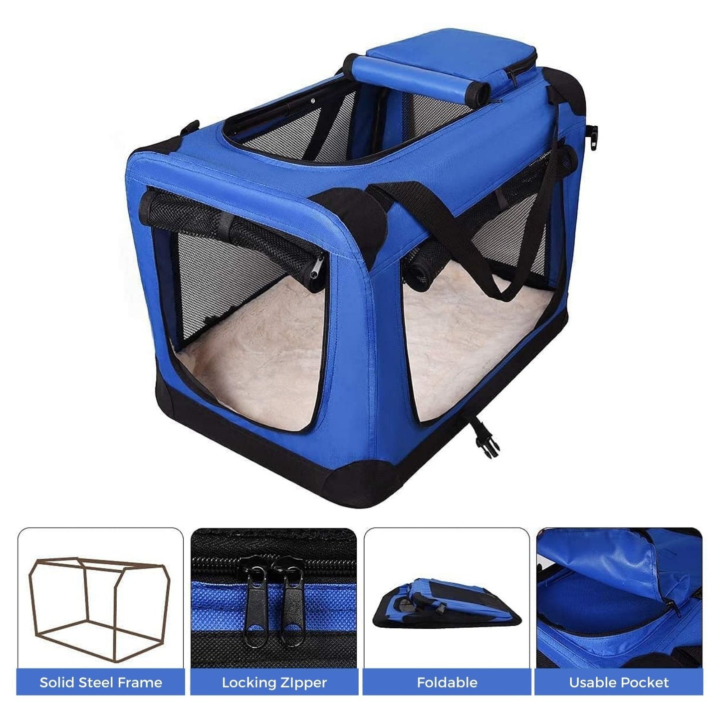 Folding Lightweight Pet Carrier - Medium, Blue