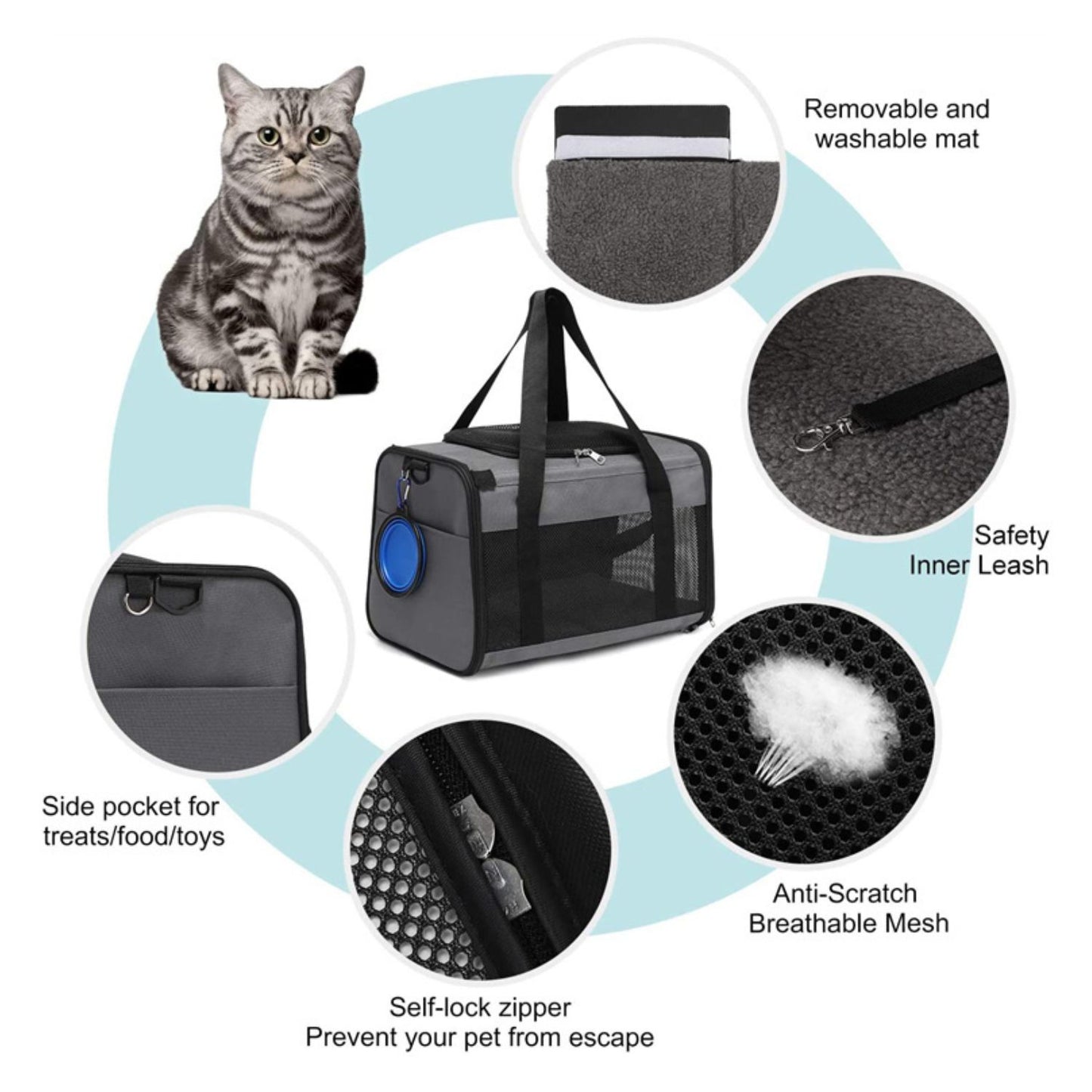 Portable Pet Carrier - Medium, Grey