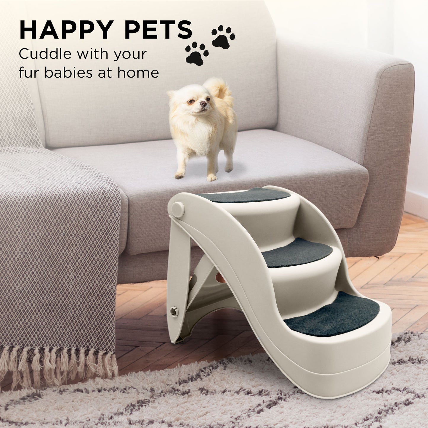 Foldable Pet Stairs - White, 38cm