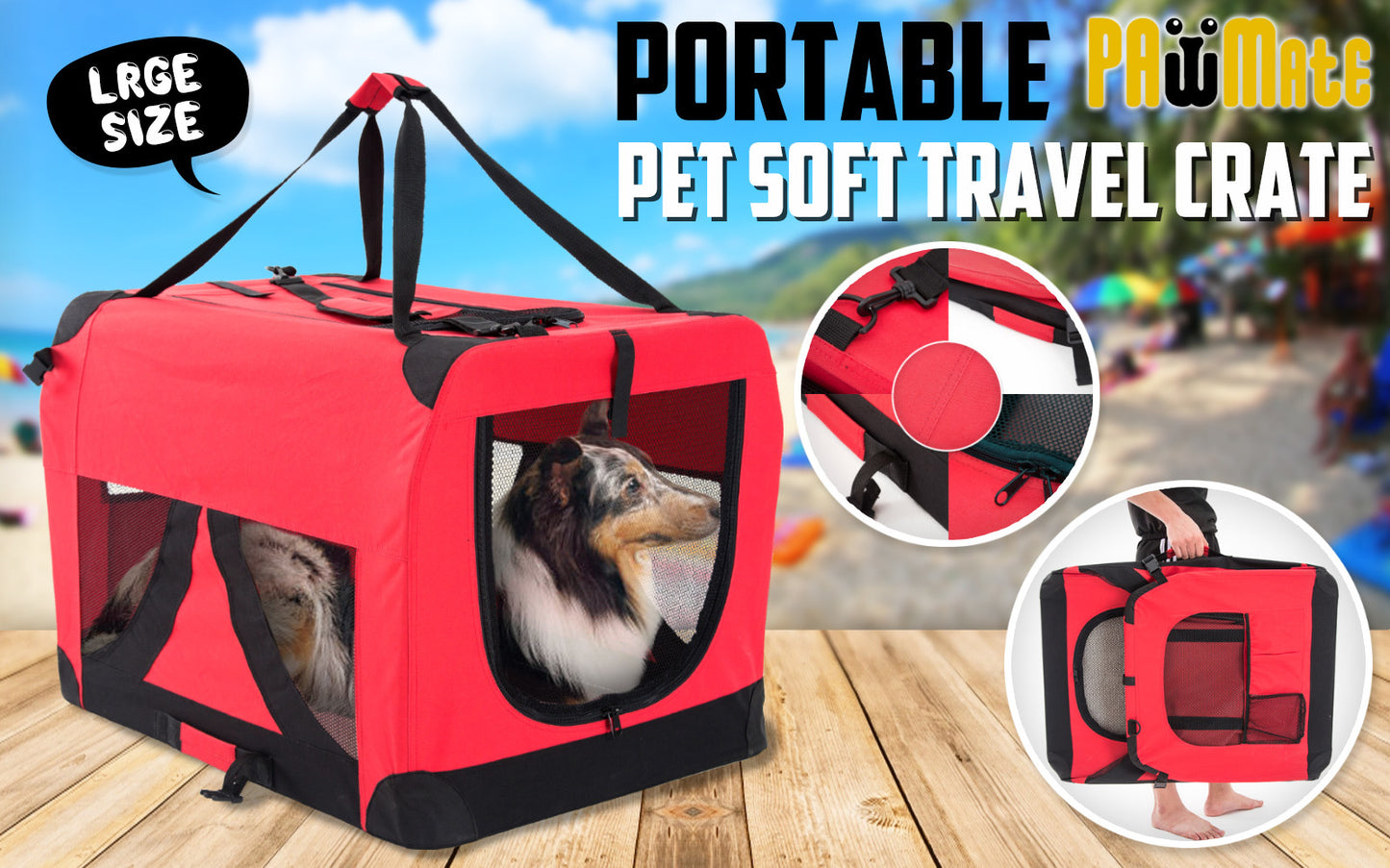 Portable Soft Dog Crate - Large, Red